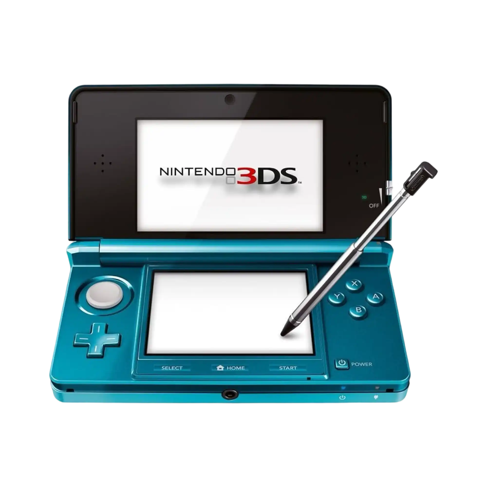 Teal Nintendo 3DS med stylus.