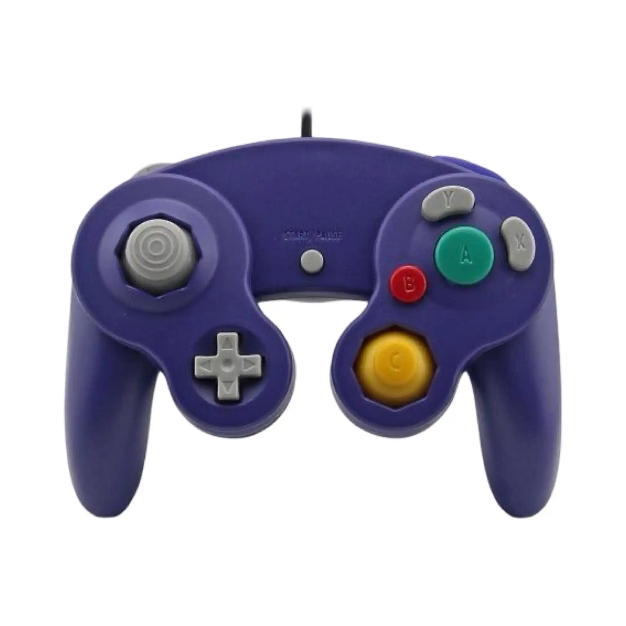 Lilla Nintendo GameCube-kontroller med grå, rød, grønn og gul knapp.