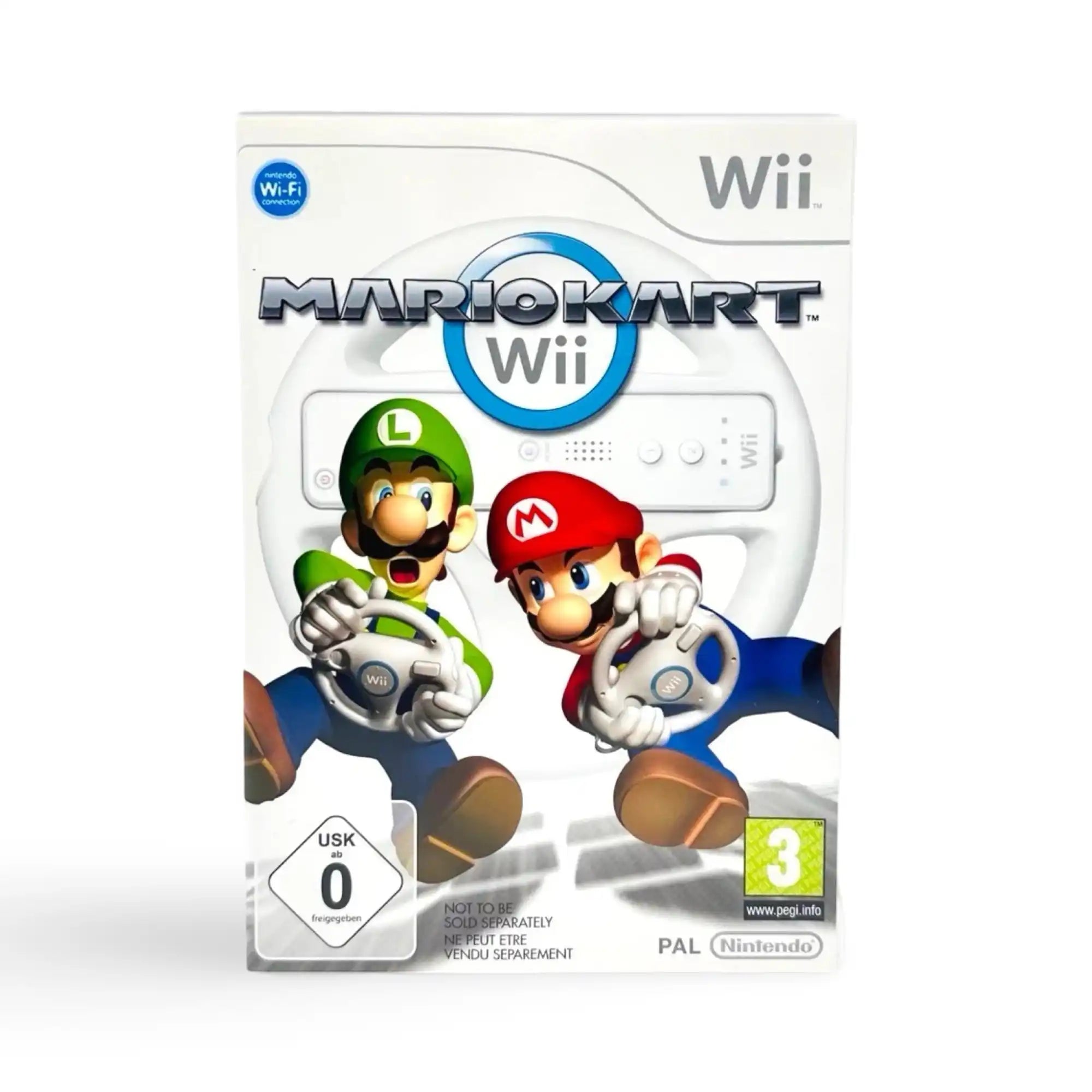 Mario Kart Wii-spillet med ratt til Nintendo Wii-konsollen.