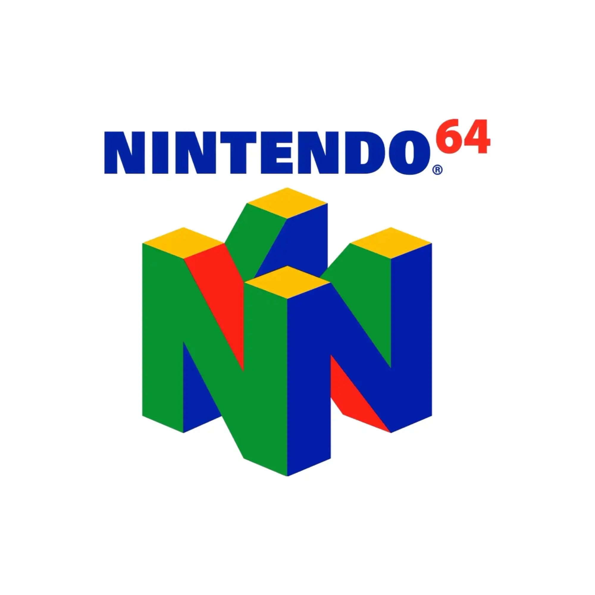 Nintendo 64-logo med et fargerikt 3D 'N'-design.