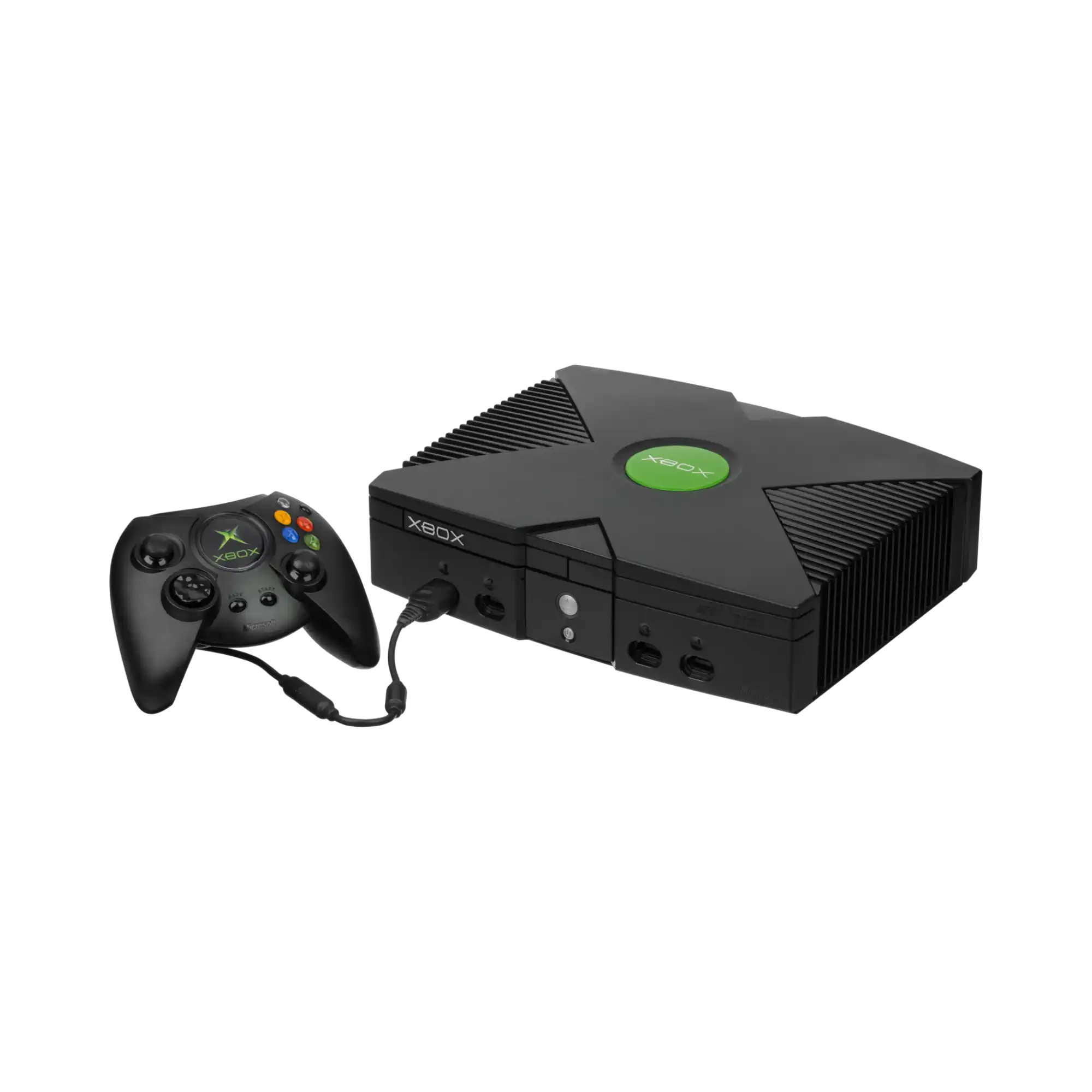 Original Xbox-konsoll med en kablet kontroller.