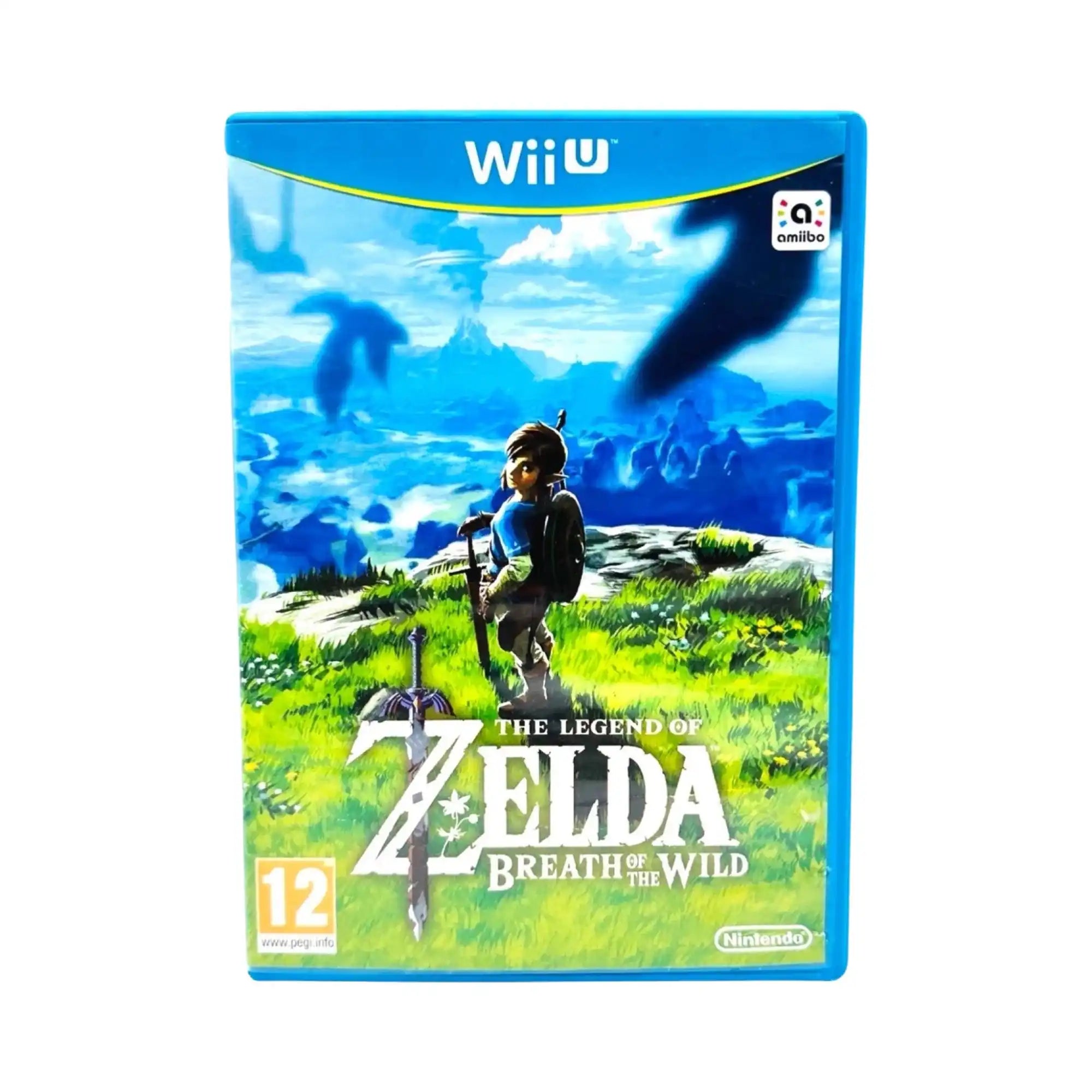 Wii U-videospill med blå ramme, med karakteren Link og tittelen 'The Legend of Zelda: Breath of the Wild'.