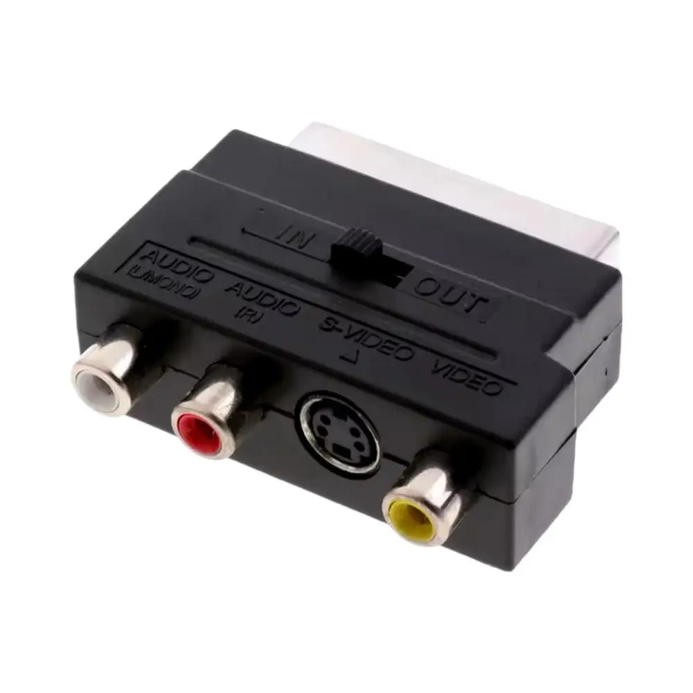 deleyCON Scart to 3x Cinch Buses IN/OUT Switch S-VIDEO S-VHS AV Audio Video Adapter - Black