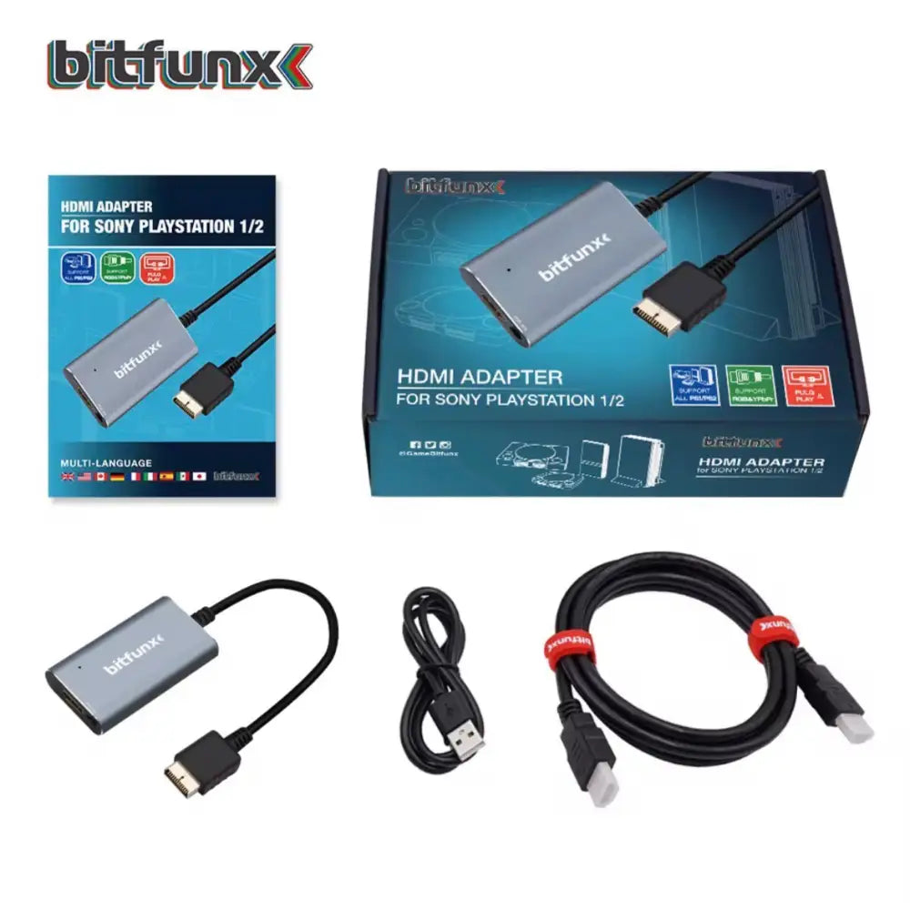 Bitfunx HDMI Adapter kabel for PlayStation PS1 / PS2 (PAL/NTSC opp til 1080p) - Konverter