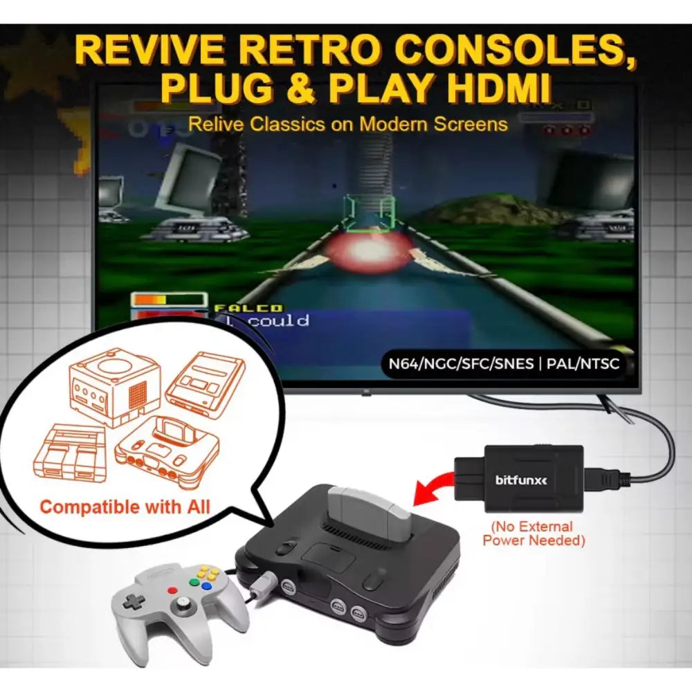 Bitfunx HDMI Konverter for SNES / N64 / GameCube – 720p/1080p