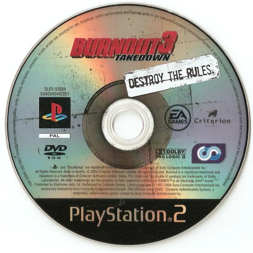 Burnout 3 Takedown - PlayStation 2 (PS2) Spill - Kun Spill/Disk / Black Label - Spill