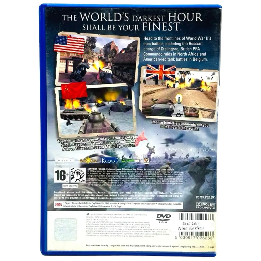 Call Of Duty Finest Hour - PlayStation 2 (PS2) Spill - Spill