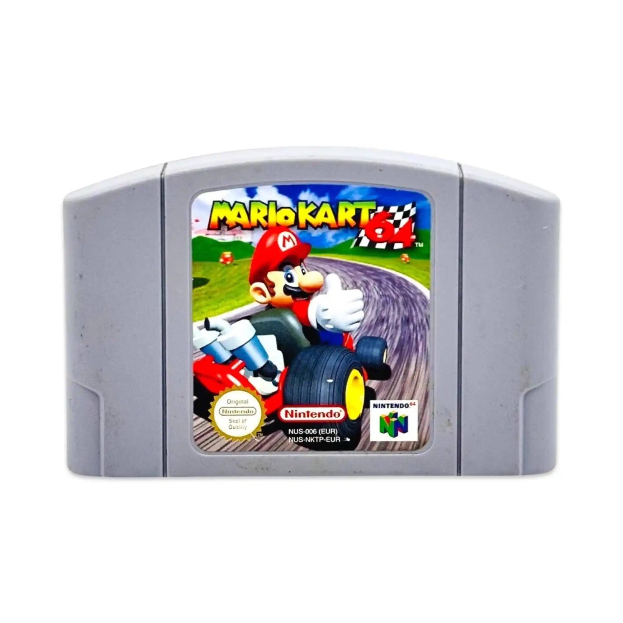 Grå Nintendo 64-spillkassett for Mario Kart 64