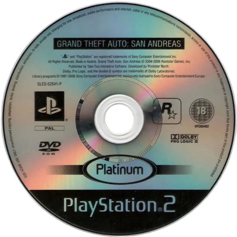 Grand Theft Auto: San Andreas PlayStation 2 (PS2) Spill Kun Spill/Disk / Platinum Spill