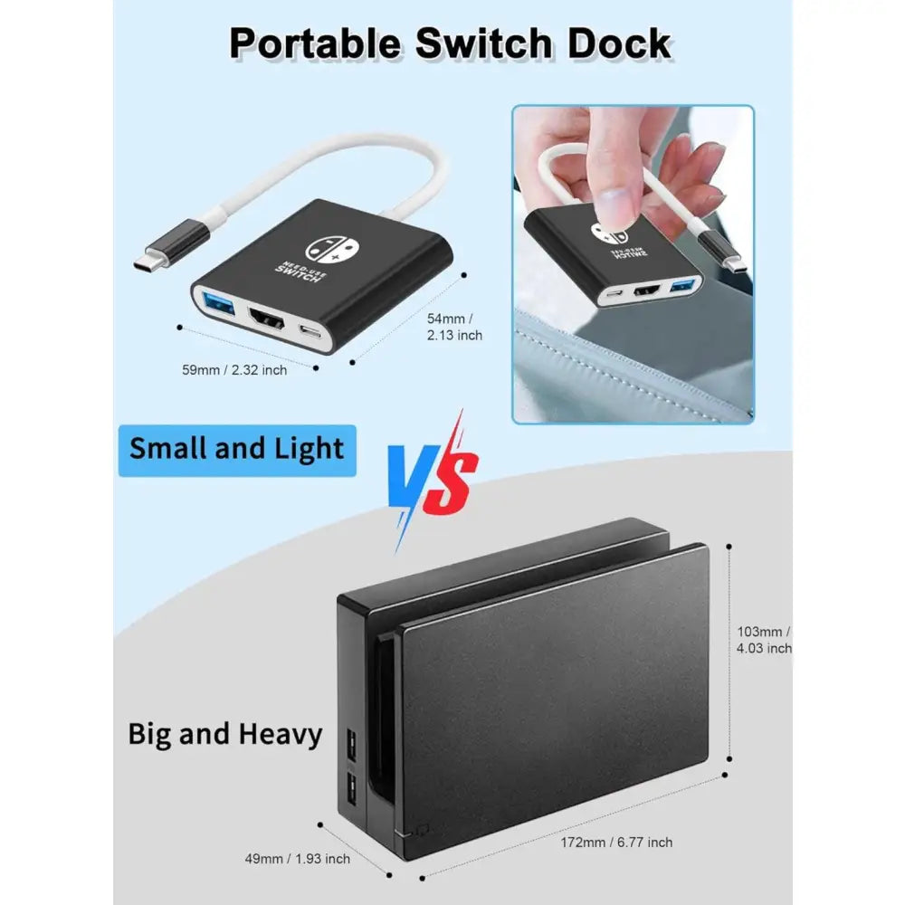 Mini Docking Stasjon for Nintendo Switch og Switch OLED - Adapter