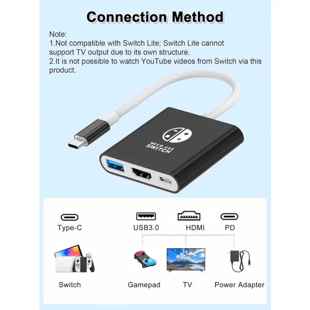 Mini Docking Stasjon for Nintendo Switch og Switch OLED - Adapter