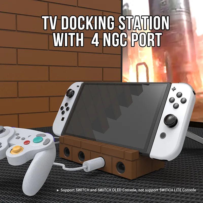 Nintendo Switch Dokkingstasjon med 4 NGC Kontroller Porter - TopWolf - RetroGaming.no