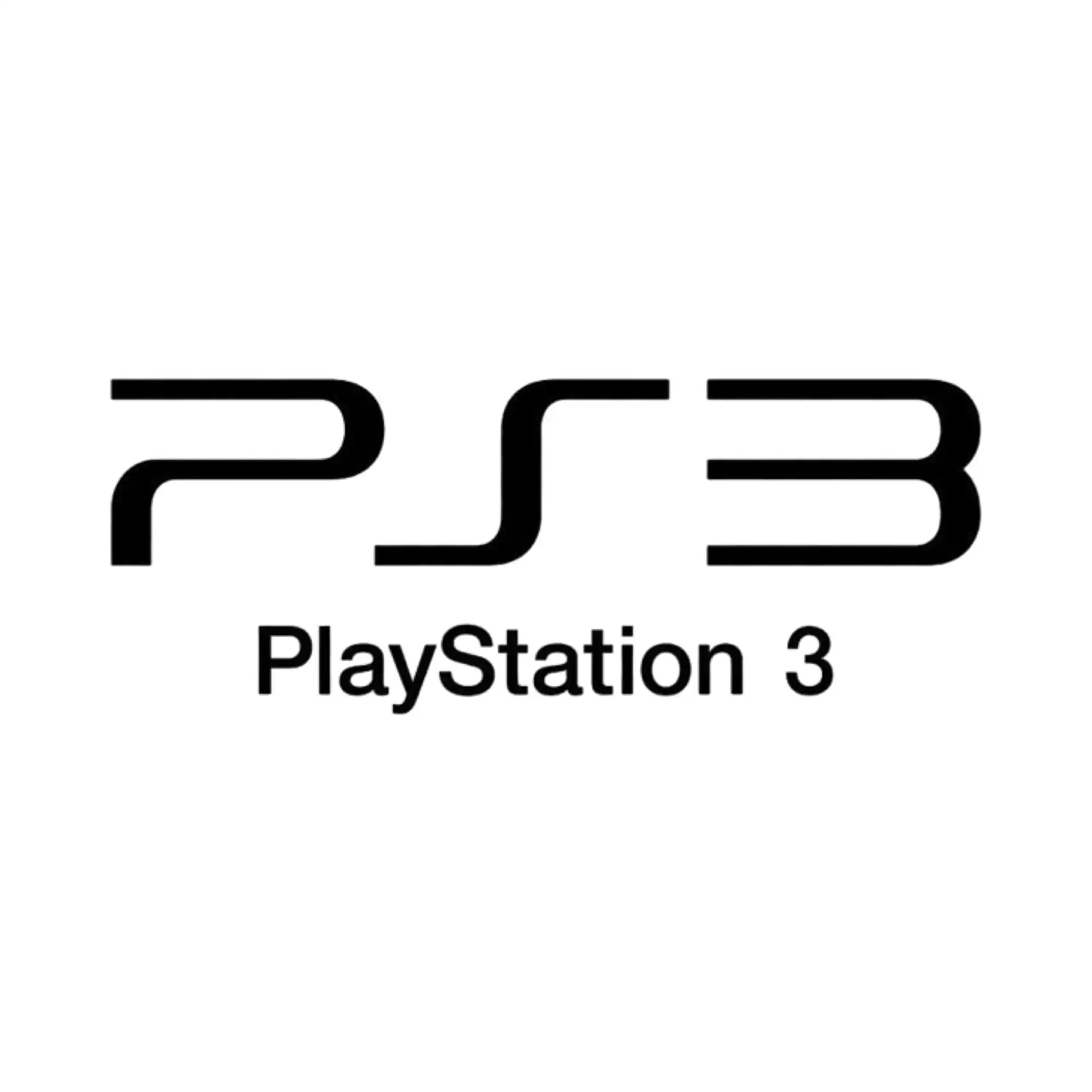 Playstation 3-logo med fet skrift i svart på hvit bakgrunn.
