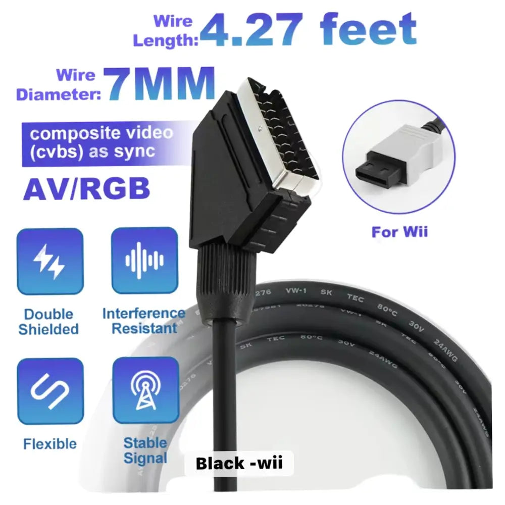 SCART RGB Kabel for Nintendo Wii (PAL) – Høykvalitet - Kabler
